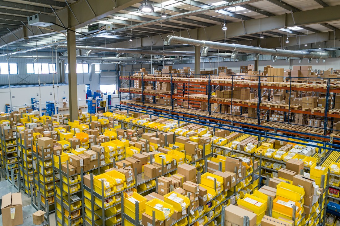 Warehouse shelves and storage